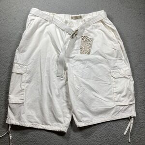 NOIZ Shorts Men's 50 White Cargo  w/Belt 12 in Inseam  Long Line‎ NEW-STAINS